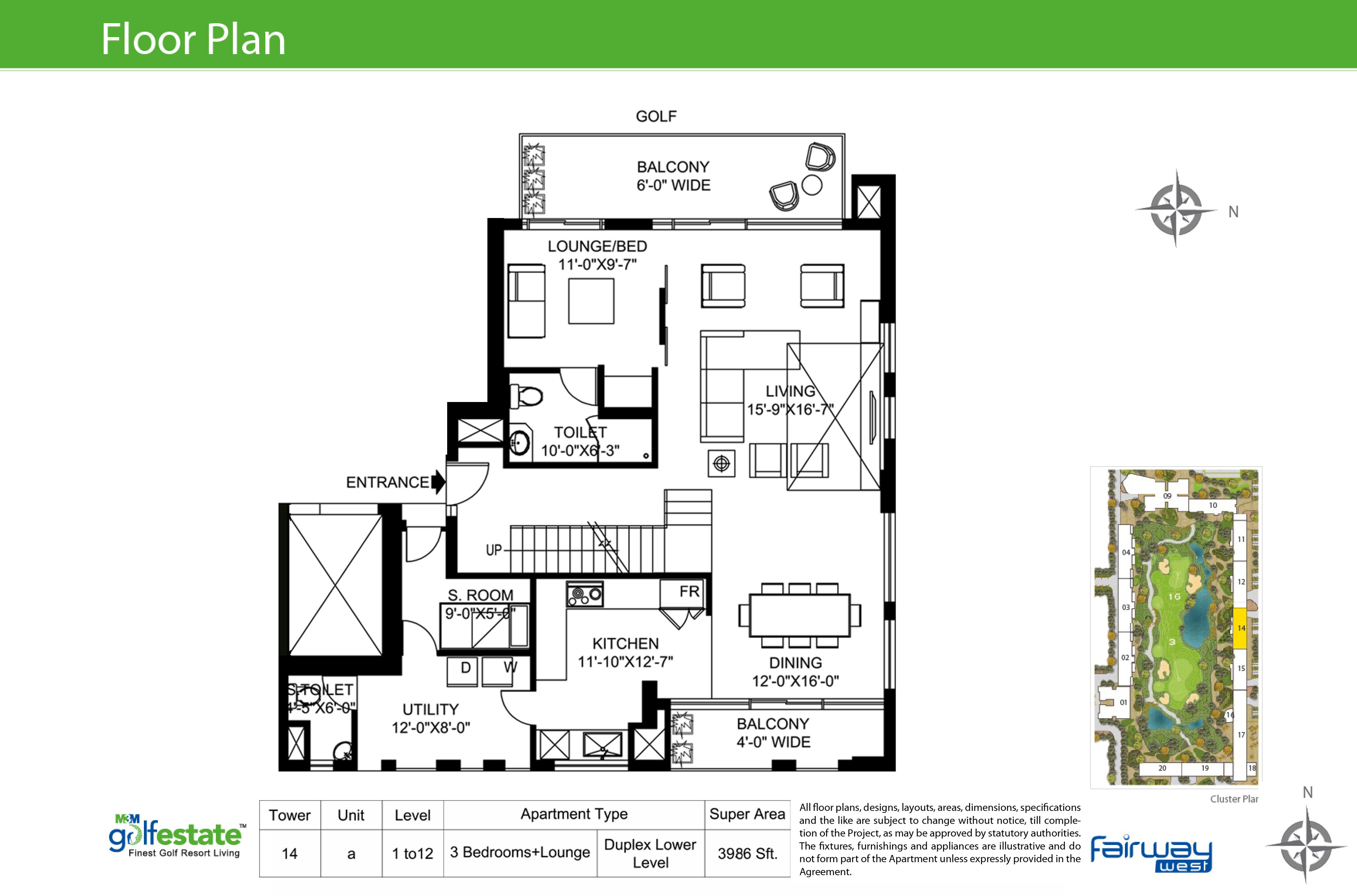 3 BHK Residence Floor Plan